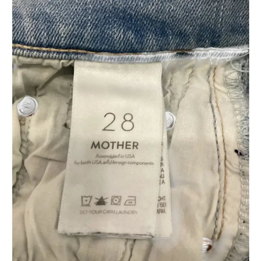 Mother Rider Ankle Fray Jeans Light‎ Wash Distressed High Rise Size 28